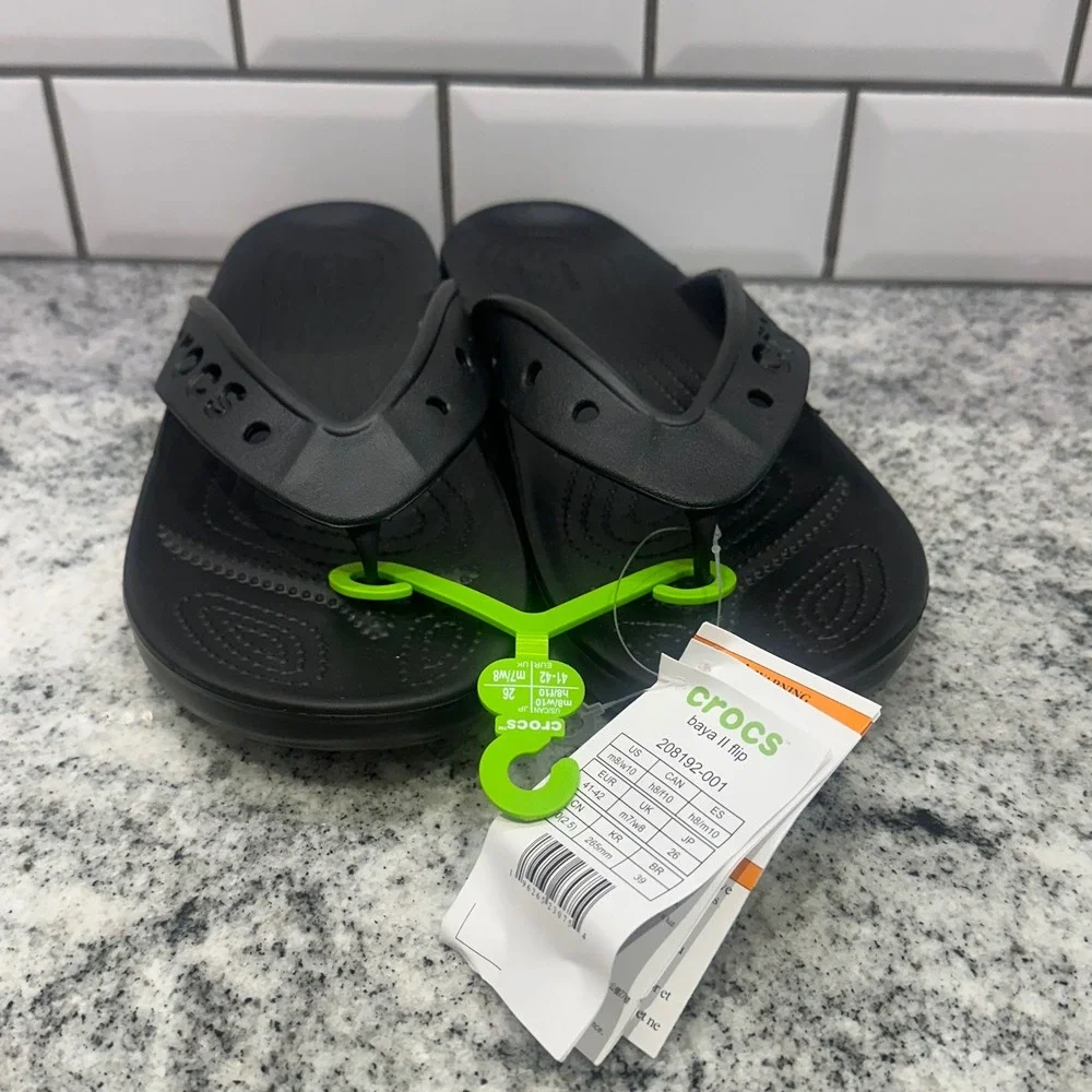 Crocs Womens 10 Baya II Flip Black Athletic Comfort Sandals 208192-001 Sporty‎